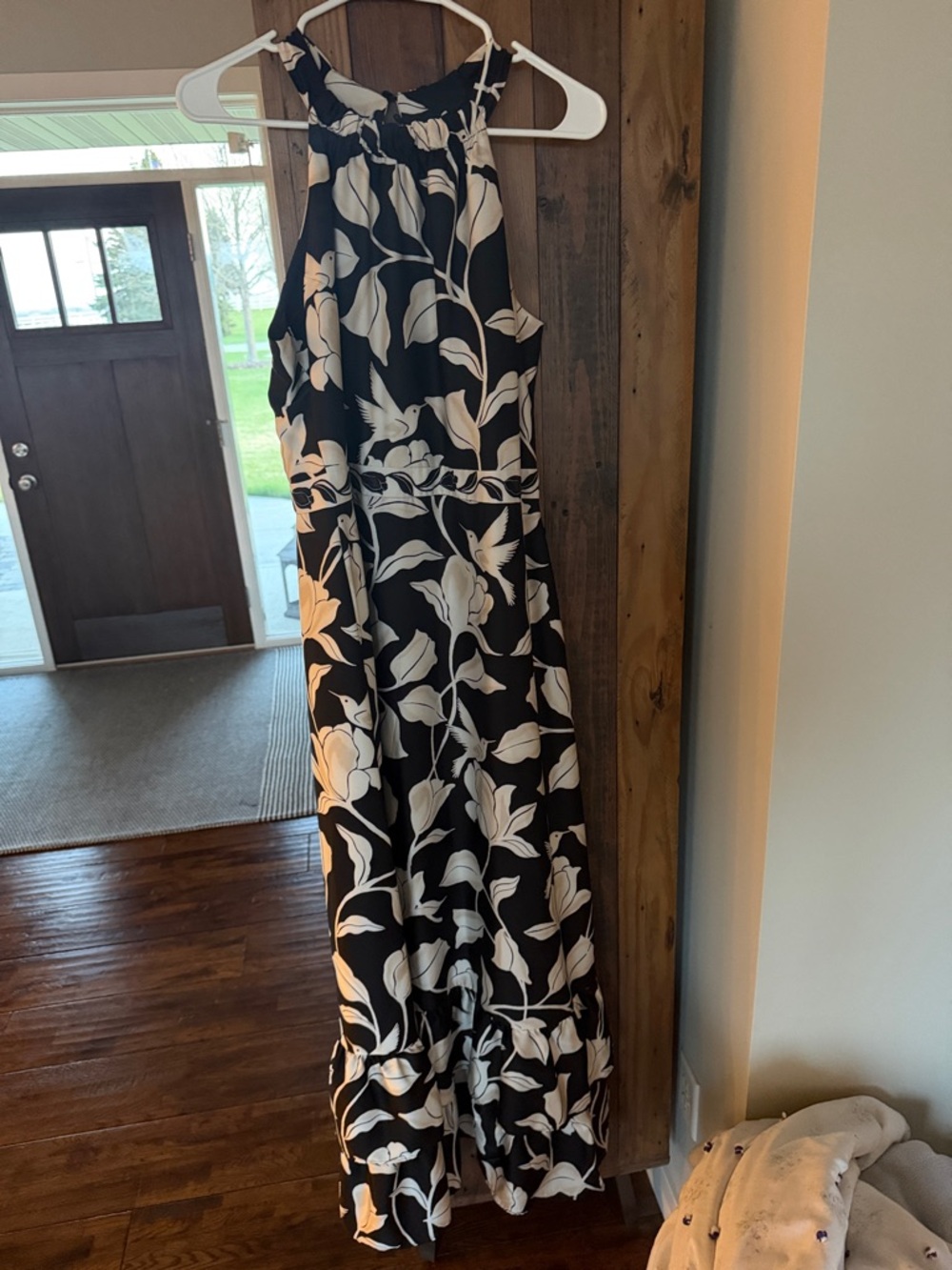 Maggy London Black and White Floral Halter Maxi